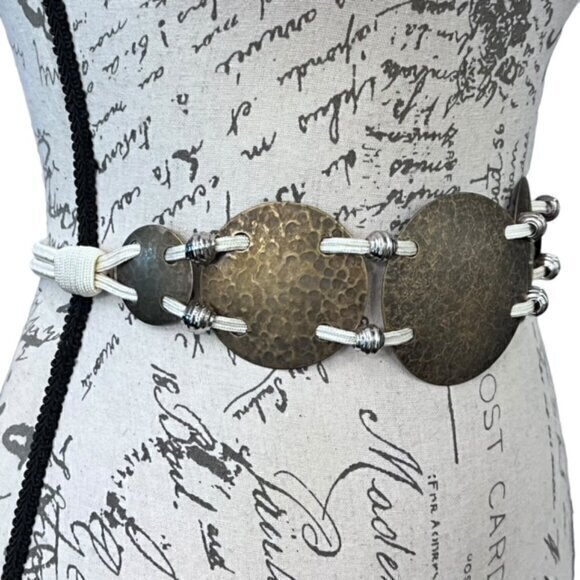 Large Copper Tone Disc Waist Belt Rope Nautical BOHO Southwestern Hippie‎ to 26" - Picture 10 of 12